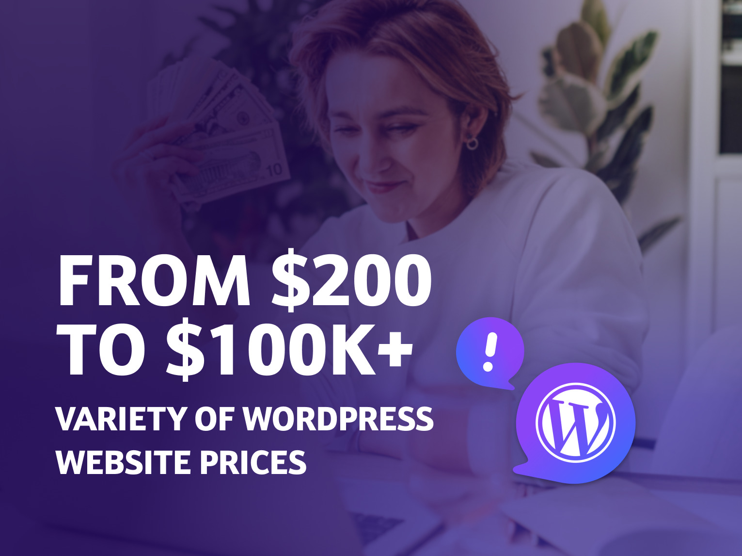 woman sitting at a computer with money wondering about WordPress prices