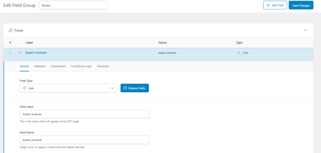 ACF dashboard setting new label