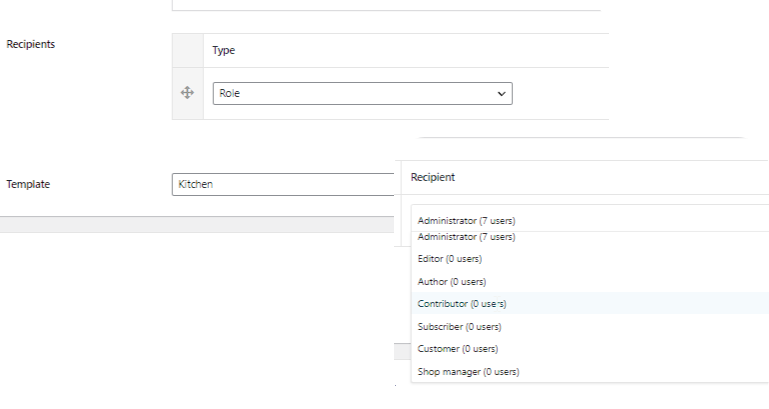 role and recipients in Notification