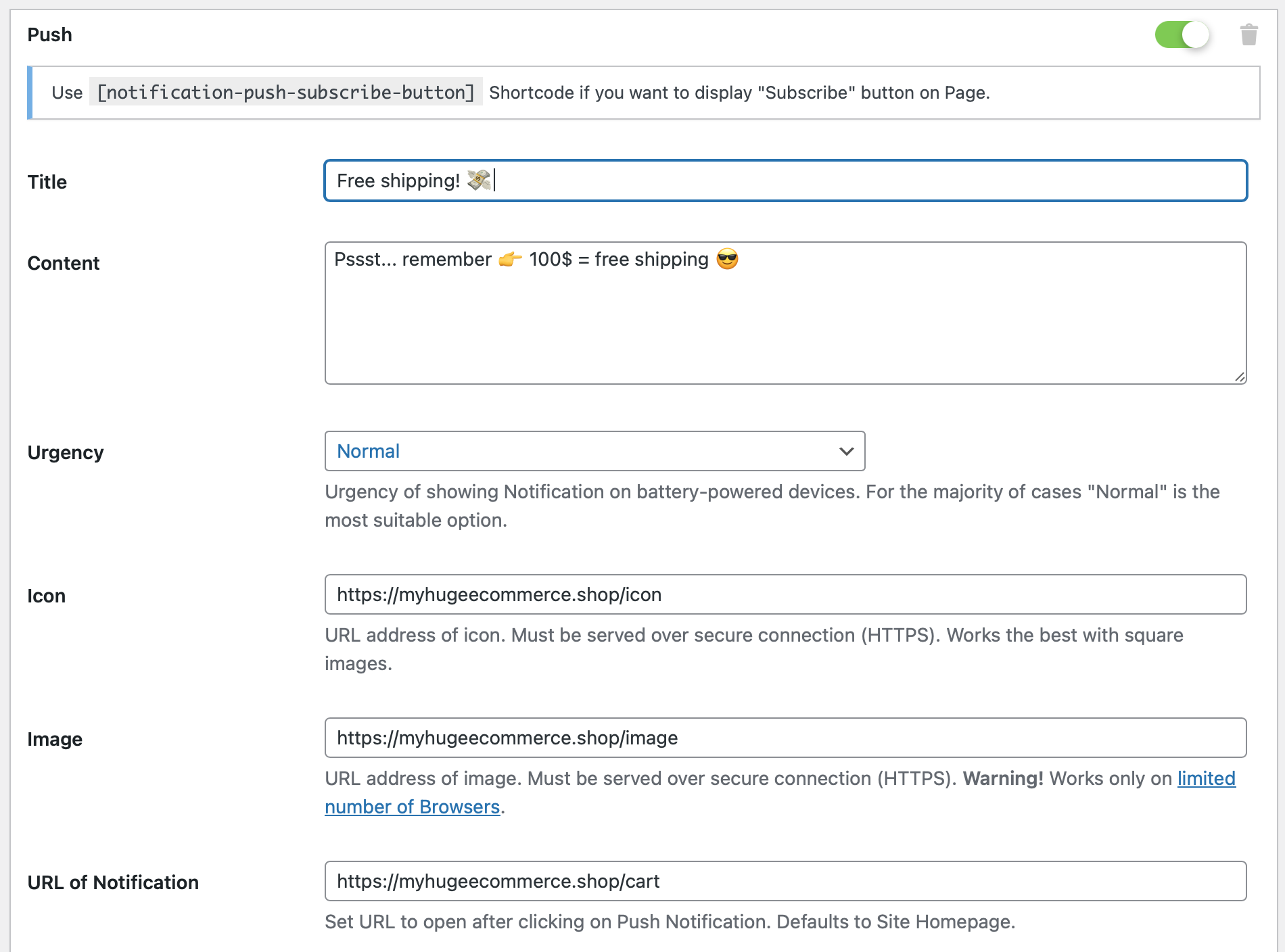 Push Extension for WordPress Dashboard
 