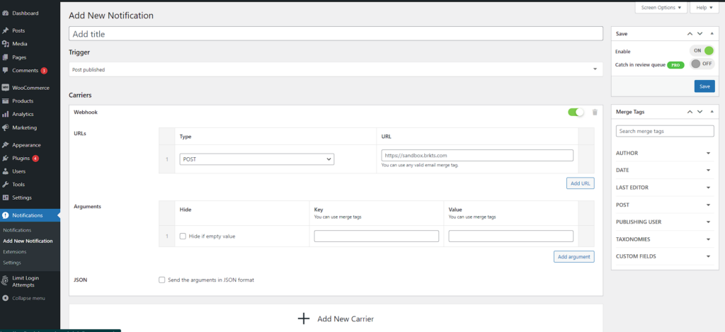 Notification : Webhooks - BracketSpace
