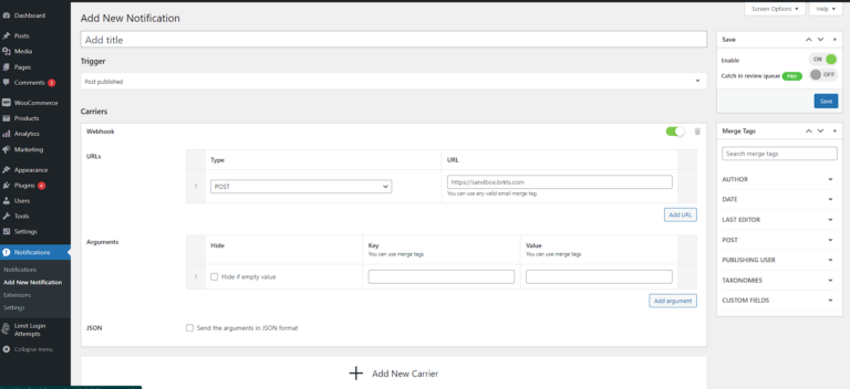 Notification : Webhooks - BracketSpace